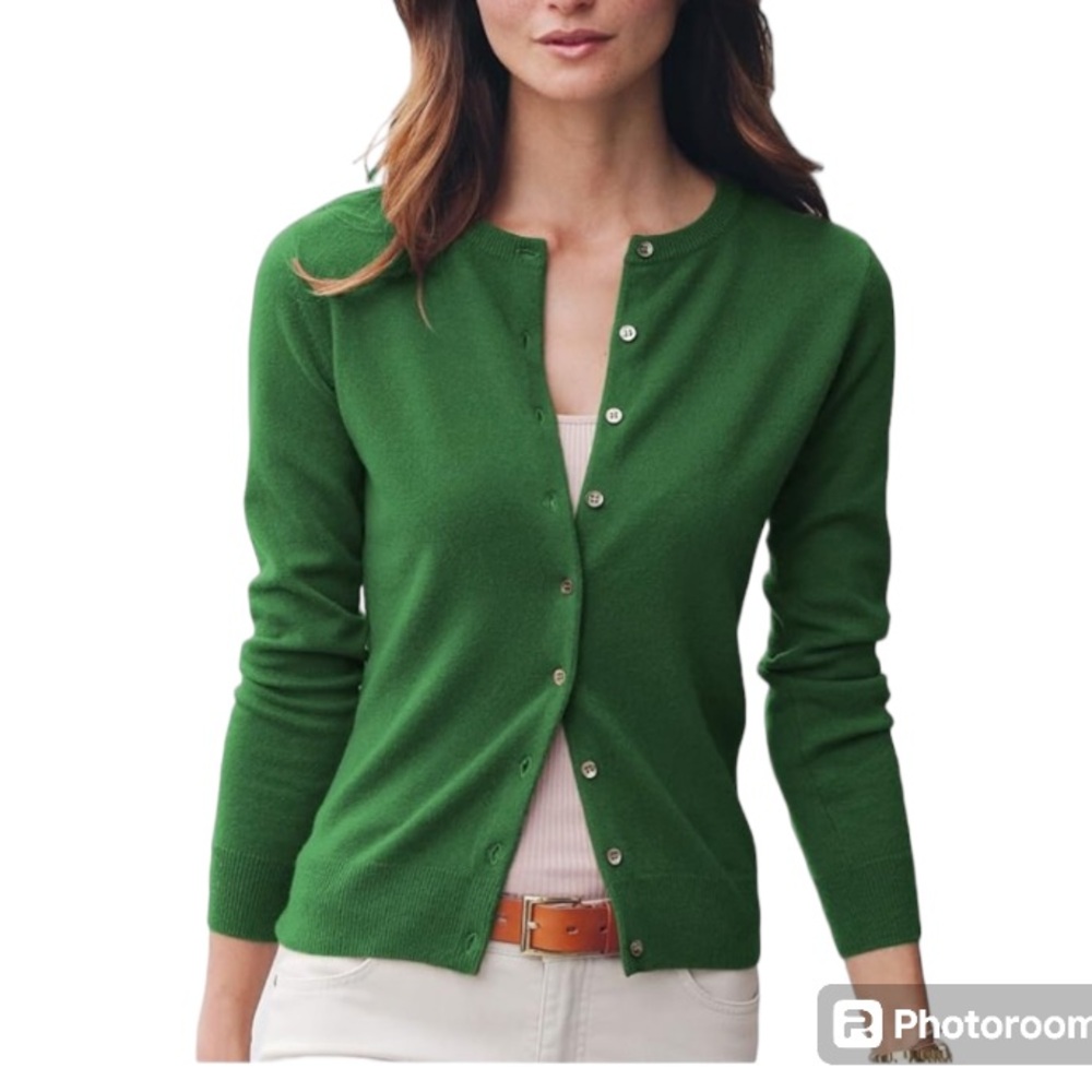 PURE Cashmere Green Crew Bottom Down Sweater Size S Tall